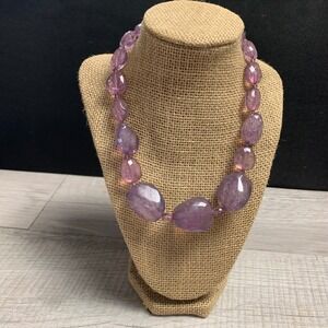 Chunky Purple Resin Bead Statement Necklace Lavender Faceted Stone Style 18"